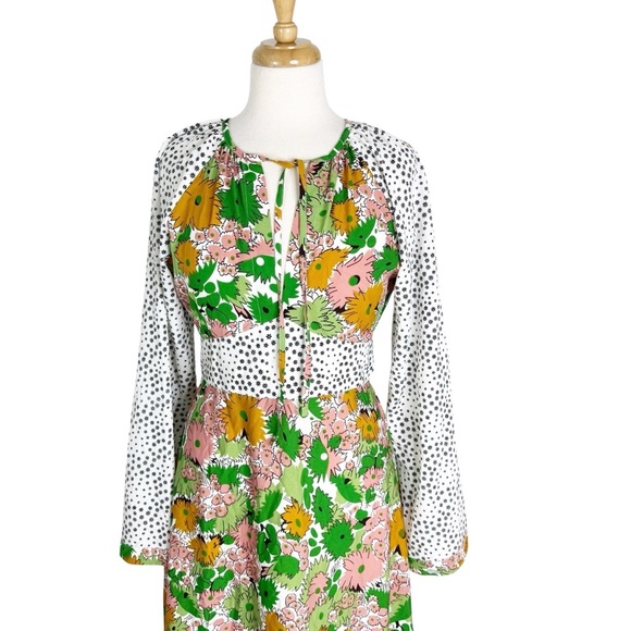 ASOS DESIGN 70s Retro Boho Mixed Floral Print Midi Dress Bell Sleeves Size 6 - Picture 8 of 13